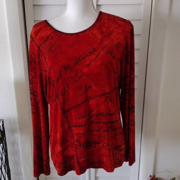 Chico's Travelers Postcard Print long sleeve blouse. Sz. 2 (L/12) - Picture 1 of 7